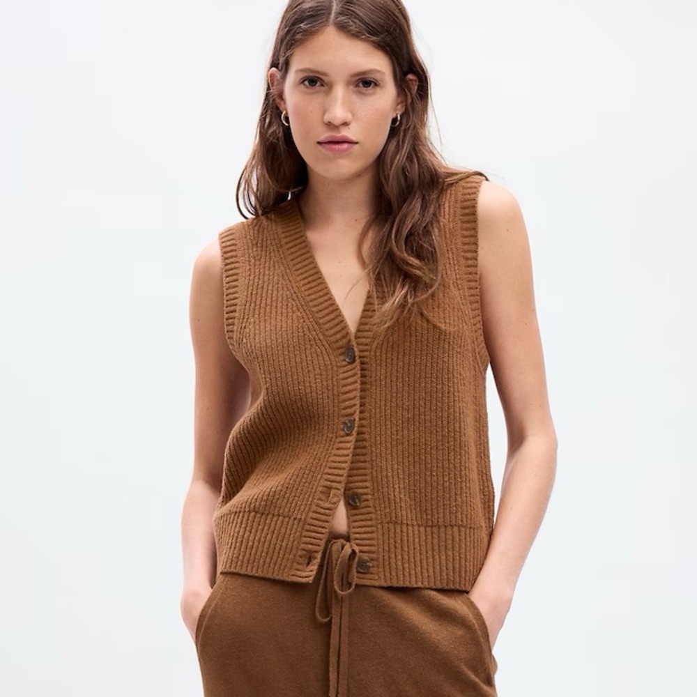 GAP Brown Knit Button-Up Vest